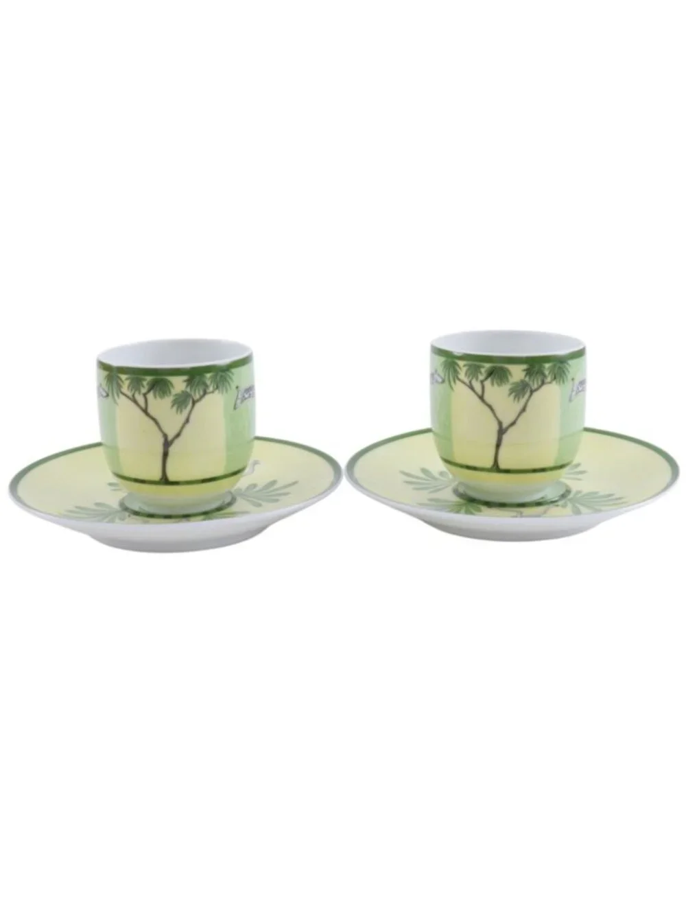 Hermes Green Demitasse Cup & Saucer Pair Set Africa Ceramic Yellow Tableware